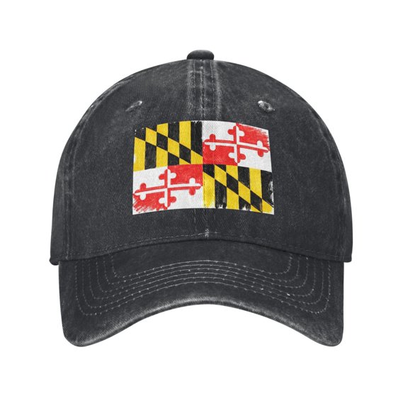 Washed Baseball Cap Flag Of Maryland Pattern Retro Adjustable Dad Hat Gift for Men Women Black