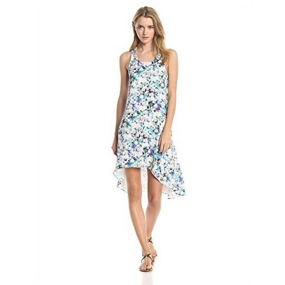 Sam Edelman Women's Photo Floral Racer Back Hi Lo Dress, Turquoise, Small