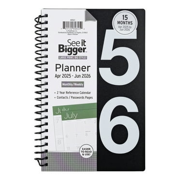 See it Bigger Monthly Weekly Planner Medium (5.5″ x 8″) Black, 15 month, Apr 2025-Jun 2026