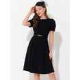 thumbnail image 2 of Vestido de trabajo elegante para mujer Vestidos de manga corta con cuello barco y cinturón Negro M, 2 of 4