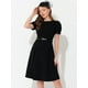 thumbnail image 2 of Vestido de trabajo elegante para mujer Vestidos de manga corta con cuello barco y cinturón Negro M, 2 of 4