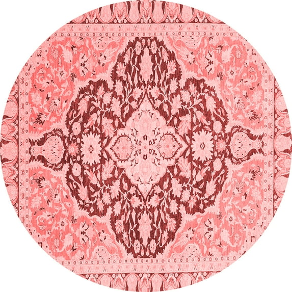 Ahgly Company Machine Washable Indoor Round Geometric Red Traditional Area Rugs, 7' Round