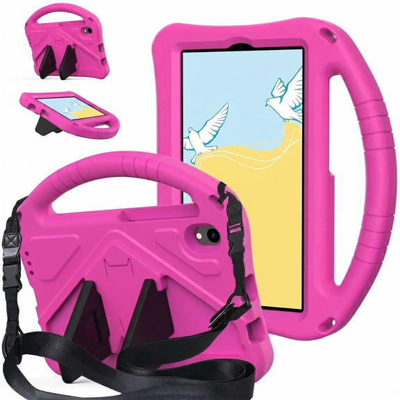 Dteck Kids Case for onn. 11-Inch Core Tablet 2026,Shockproof EVA Case Handle Kickstand Cover with Shoulder Strap for onn 11"Core Tablet (2026 Model) ,Rose