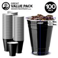 thumbnail image 2 of Stock Your Home Black Plastic Cups Disposable, 16oz (100 Count) Heavy-Duty, Large Party Cup Pack Bulk Pack for Drinking Punch, Soda, Wine, Beer, 4th of July, Halloween, 2 of 7