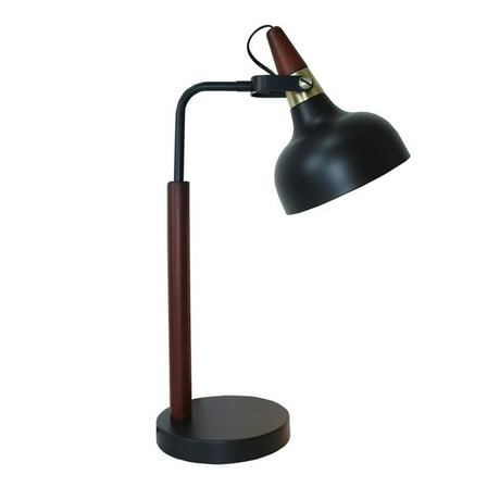 Halona Adjustable Black Industrial Desk Lamp with Wood and Metal Design