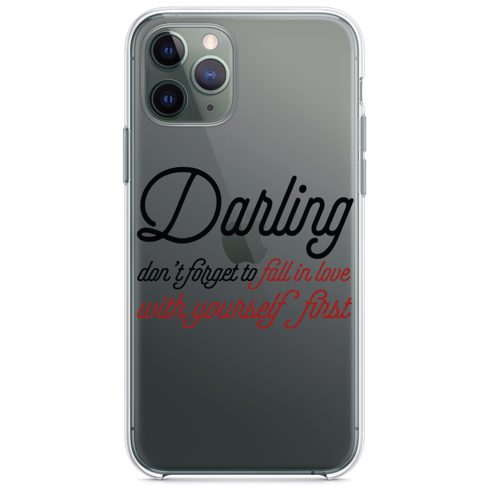 DistinctInk Clear Shockproof Hybrid Case for iPhone 11 (6.1" Screen) - TPU Bumper Acrylic Back Tempered Glass Screen Protector - Darling Don't Forget to Fall In Love with Yourself - image 1 of 1