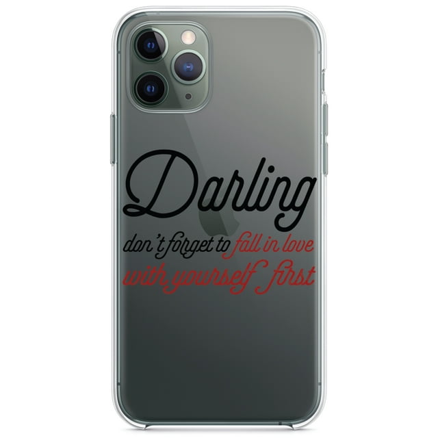 DistinctInk Clear Shockproof Hybrid Case for iPhone 11 (6.1" Screen) - TPU Bumper Acrylic Back Tempered Glass Screen Protector - Darling Don't Forget to Fall In Love with Yourself