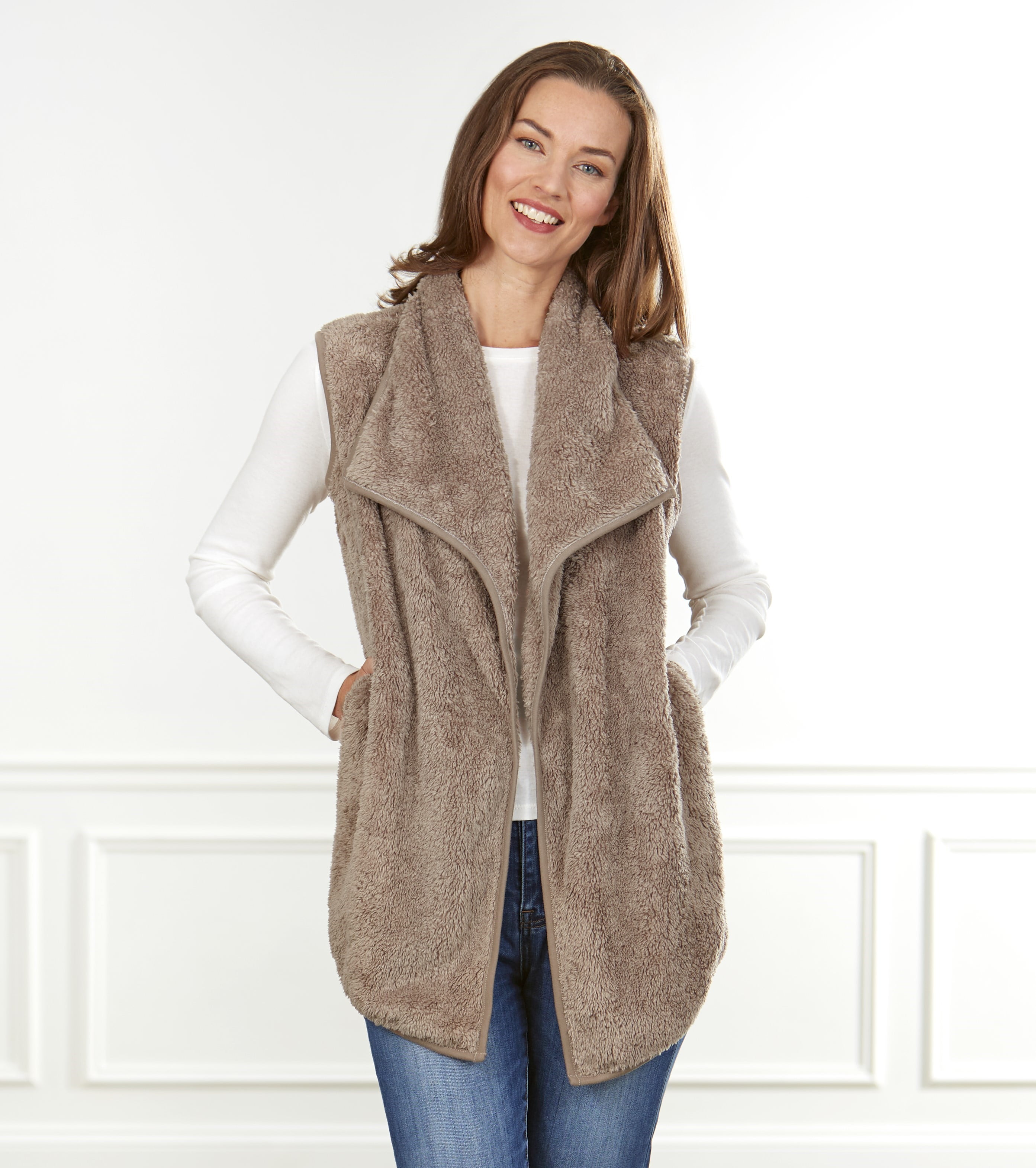women's sherpa vest with hood