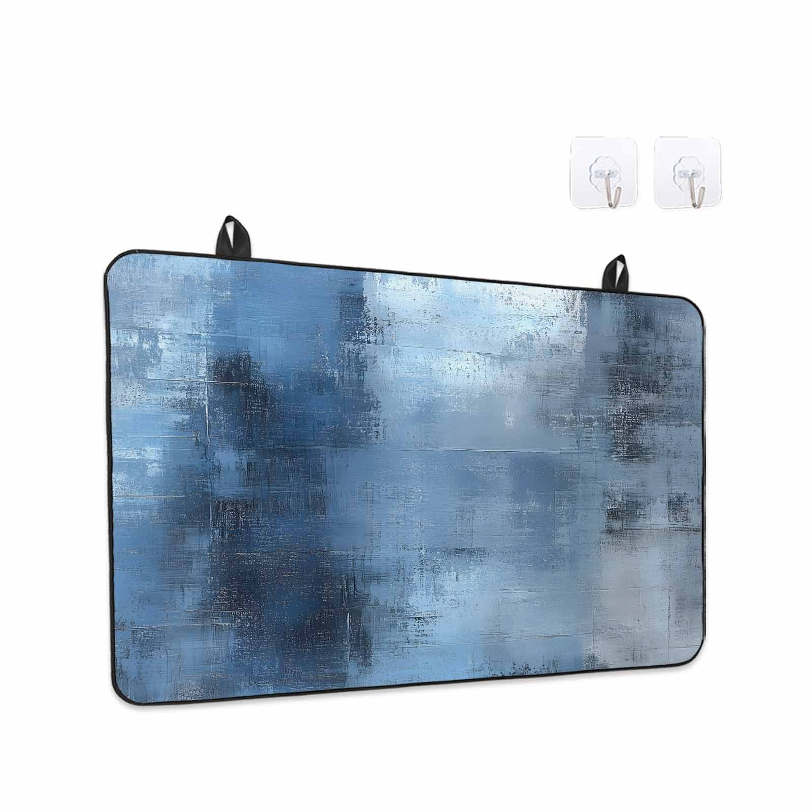 Blue Stove Top Cover for Electric Stove, Heat-proof & Non Slip Glass Top Stove Cover Protector, Vintage Modern Ombre Oil Painted Abstract Art Kitchen Flat Cooktop Rubber Mat 24x21 Inches