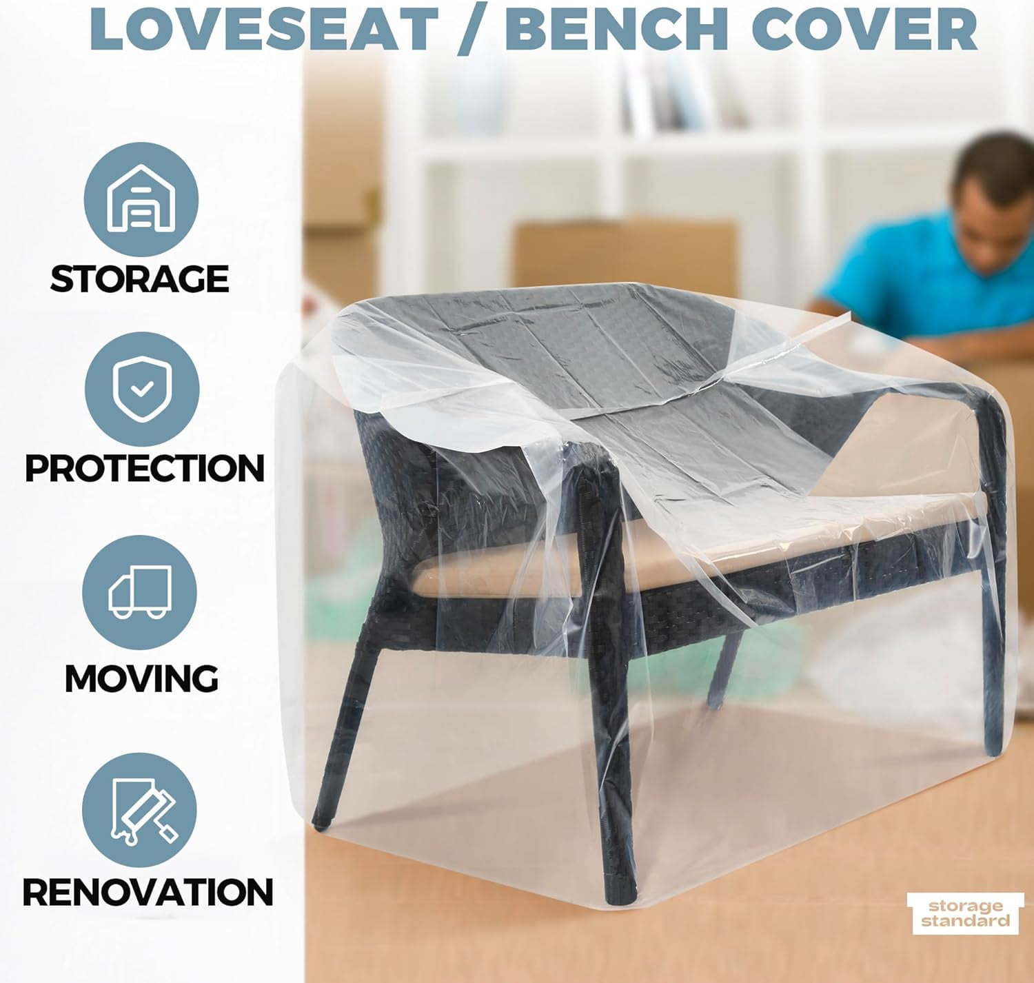 2-Pack Patio Loveseat Bench Cover, Heavy-Duty Clear Plastic Waterproof Outdoor Furniture Covers, Extra-Thick 58" x 28" x 52.5", Reusable Garden Sofa Protection