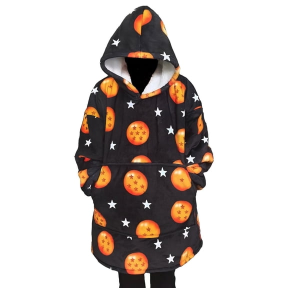 Anime Blanket Hoodie with Pocket (Black Stars)