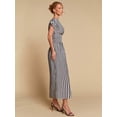 thumbnail image 6 of Black And White Striped Off Shoulder Cinched Waist Maxi Dress For Women, 6 of 6