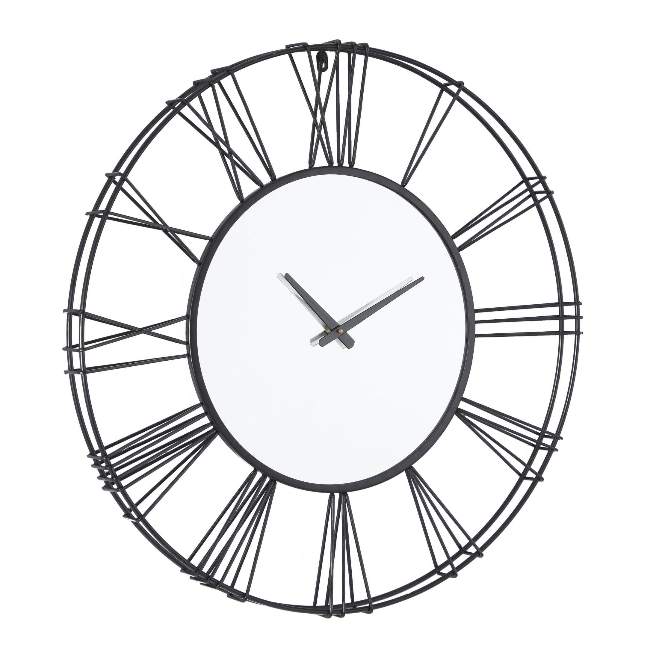 DecMode 30" Black Metal Open Frame Wall Clock with Center Mirror