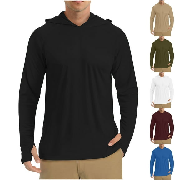 ZZwxWA Men UPF 50 Sun Protection Hoodie Shirt Long Sleeve UV SPF Quick Dry Hood T-Shirt Rash Guard Athletic Fishing Outdoor Online Shopping