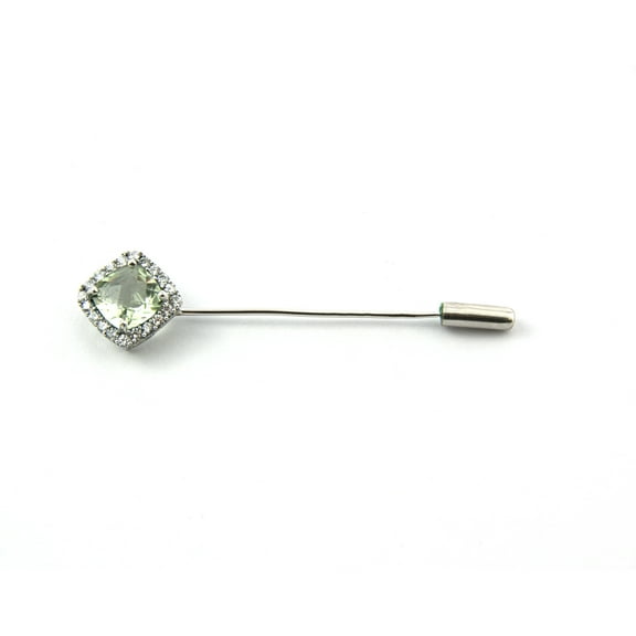 Men's Sterling Silver Cushion Cut Green Quartz Lapel Pin