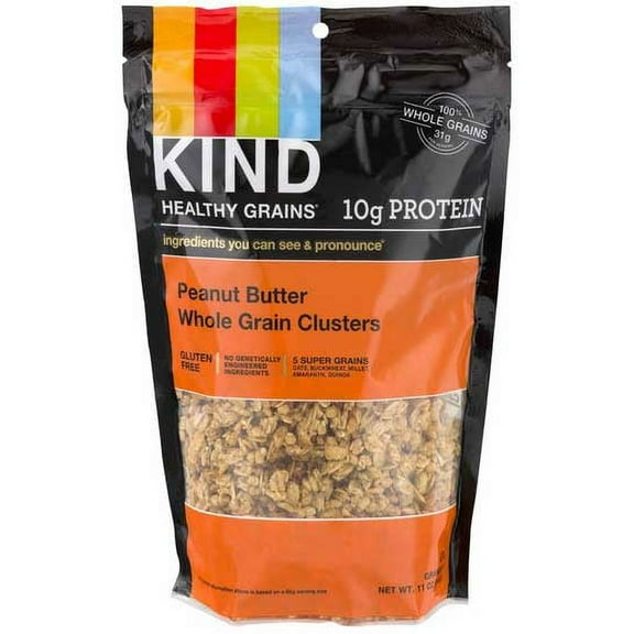 KIND HEALTHY GRAINS Granola Family Size, Healthy Snack, Peanut Butter Granola Clusters, 10g Protein, Snack Mix 11 OZ (6 Pack)