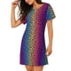 thumbnail image 2 of Balery Leopard Neon Rainbow Gradient Camisón de manga corta con cuello redondo para mujer, cómodo y elegante., 2 of 6