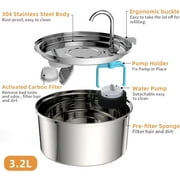 Cat Water Fountain Stainless Steel, 108oz/3.2L Automatic Cat Fountain, Dog Water Dispenser, Super Silen, Multi-Filtration. Dishwasher Safe for Cats, Dogs, Multiple Pets(with 4Pcs Replacement Filter)