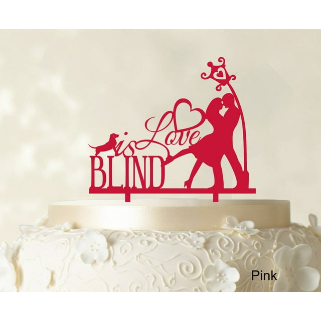 Love is Blid Custom Cake Topper Personalized Pink Cake Topper Color Option Available 6-7 Inches Wide