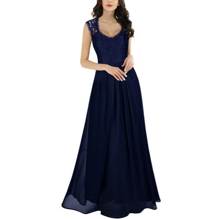 Embroidered Lace Wedding Dress - MIUSOL Women's Casual Deep V Neck Sleeveless Vintage Chiffon Maxi Dresses for Women