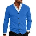 thumbnail image 2 of Zimjoy Mens Cardigan Sweater Casual V Neck Cardigan Long Sleeve Slim Fit Button Up Knit Sweater Vintage Lightweight Open Front Fall Clothes with Pocket, Blue M, 2 of 6