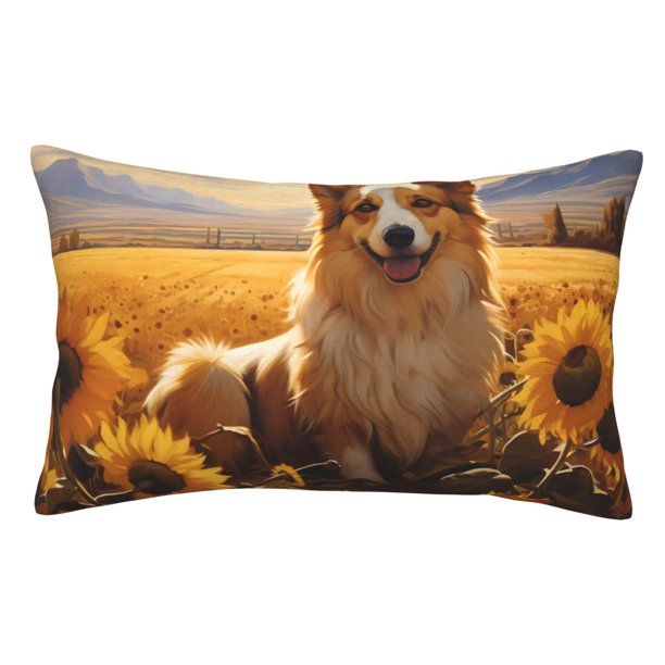 Balery Pastoral Sunflower Corgi Funda de Cojín Estampada, Regalos para Mujeres, Regalos de Amor para Ella, Regalos para Novia o Esposa, Funda de Almohada-20"x30"