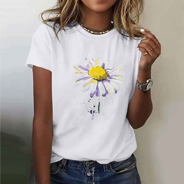 Jienlioq Hauts de Sortie pour Femmes T-shirt Imprimé pour Amoureux des Femmes Col Rond Manches Courtes Blanc m