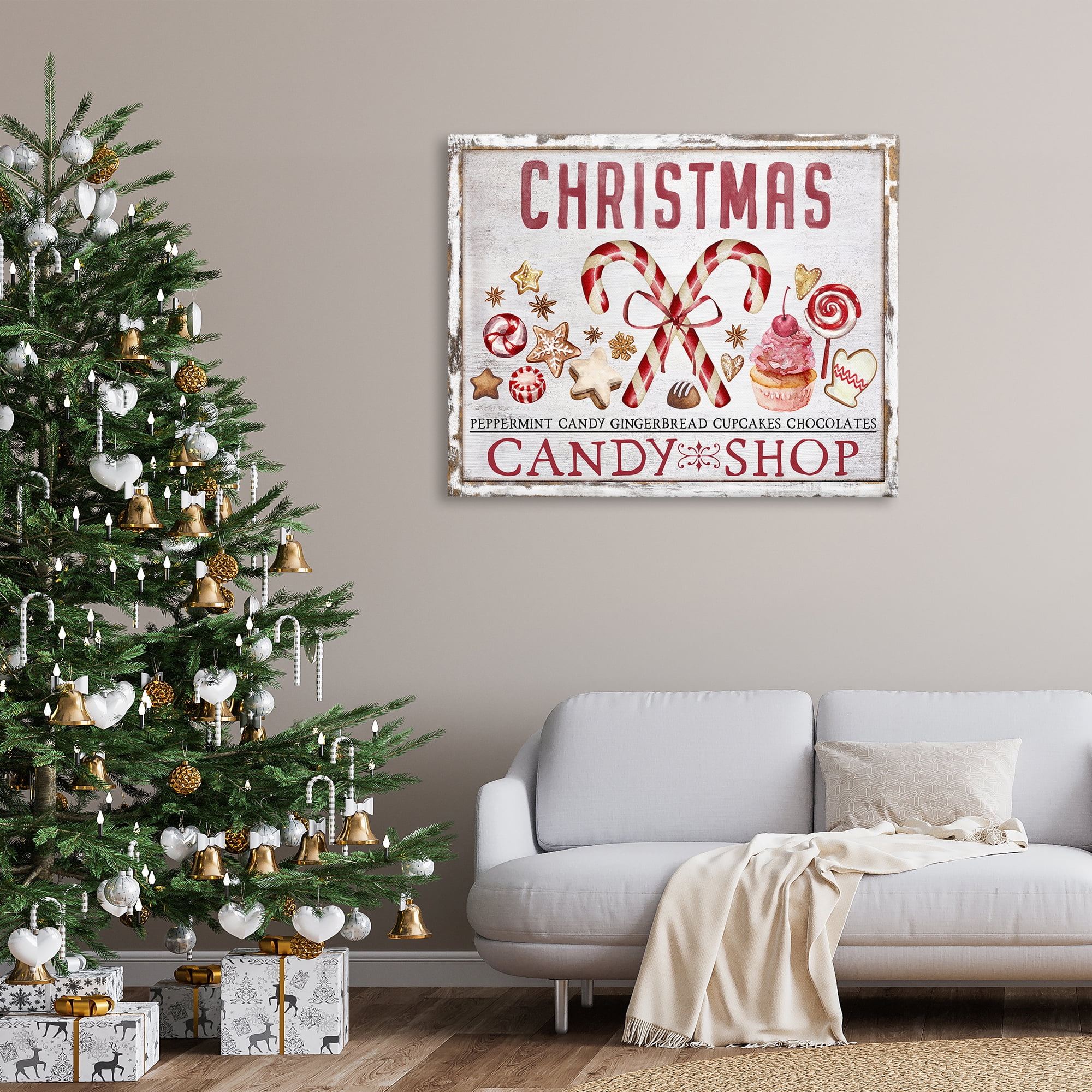 Stupell Industries Candy Shop Christmas Holiday Painting Gallery Wrapped Canvas Art Prints Wall Art, 48 x 36