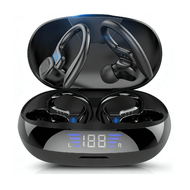 Auriculares inalámbricos Bluetooth 5.3 con estuche de carga con pantalla LED, conexión automática, larga duración