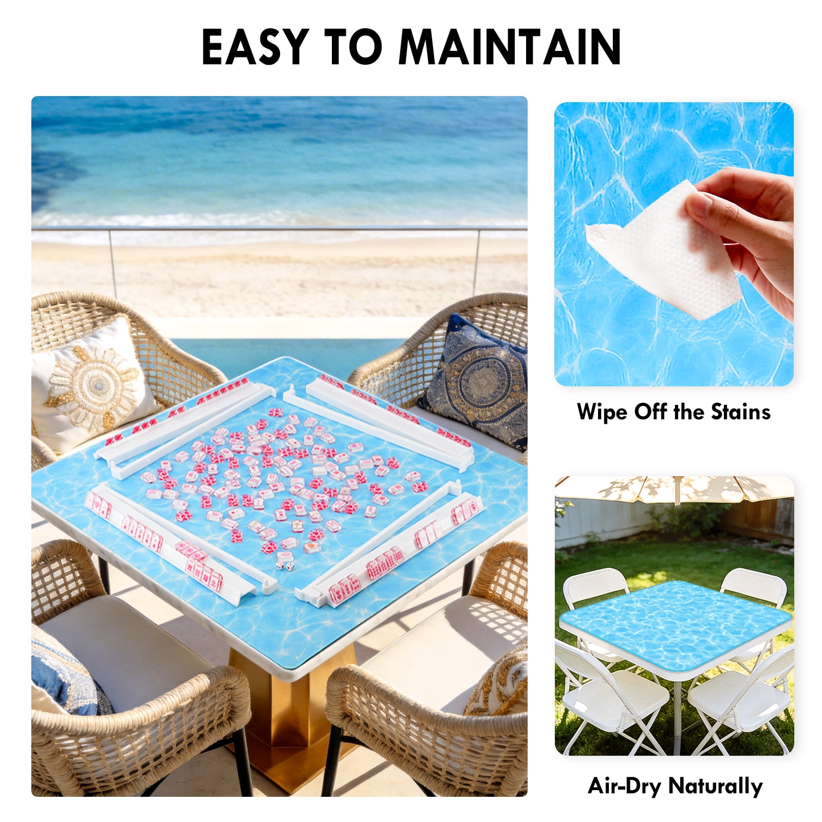 Macaron Water Ripple Game Mat – Anti-Slip, Noise-Reducing for Mahjong/Poker | Perfect for Pool, Patio, Grill & Cooler Events Includes Velvet Bag
