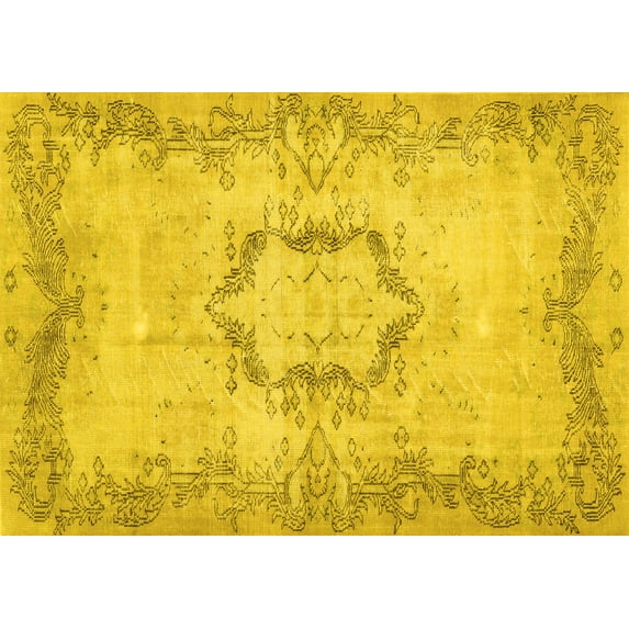 Ahgly Company Machine Washable Indoor Rectangle Abstract Yellow Contemporary Area Rugs, 2' x 5'