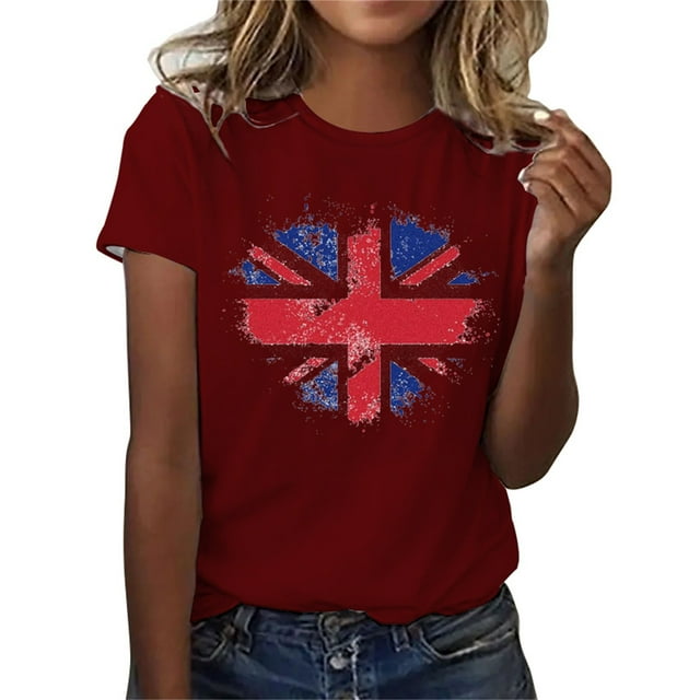 Hauts à Manches Courtes pour Femmes, T-Shirt Décontracté à Manches Courtes et Col Rond Imprimé pour la Journée de l'Indépendance, Hauts à Manches Courtes pour Femmes, Hauts à Manches Courtes pour Femmes