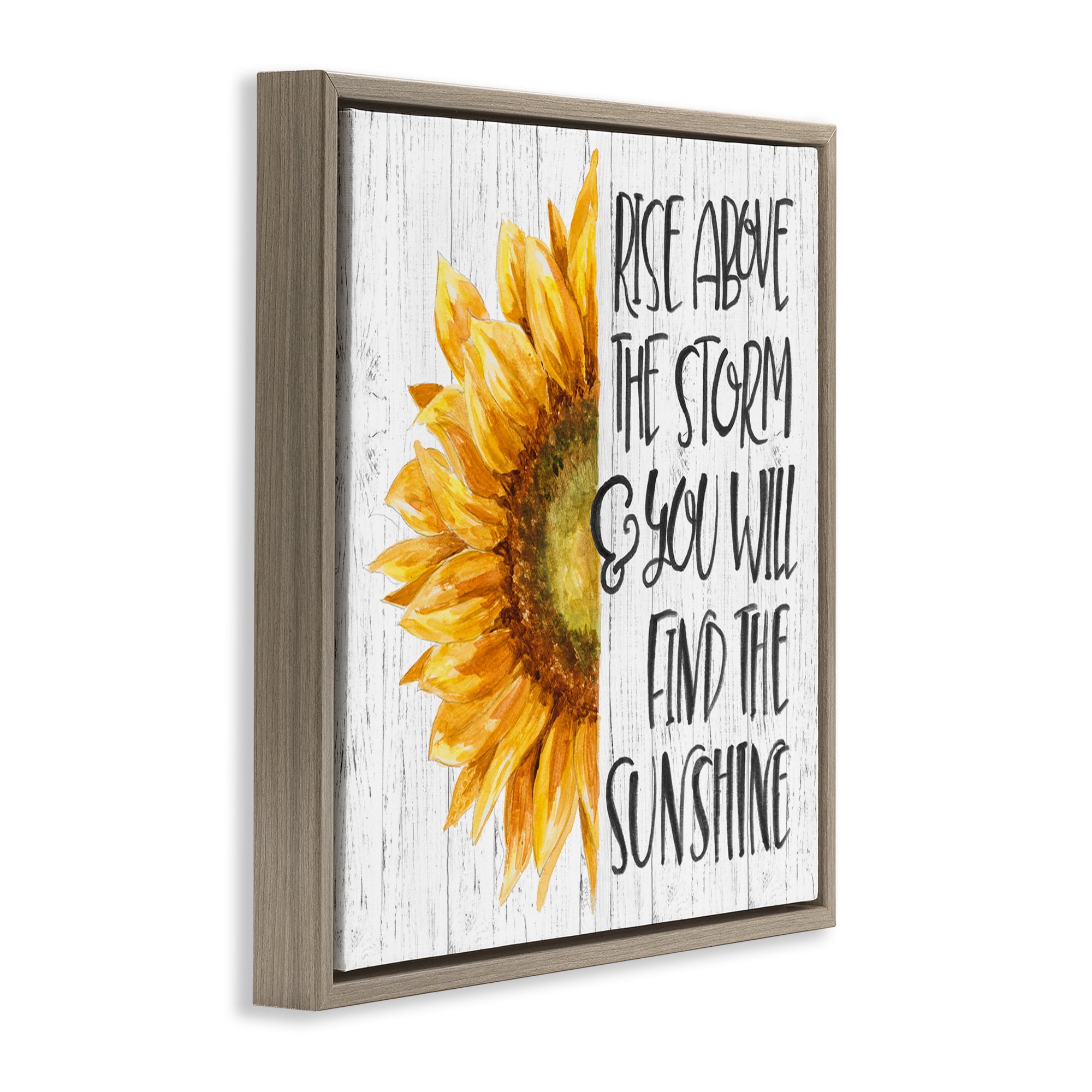 Stupell Industries Find Sunshine Motivational Sunflower Botanical & Floral Painting Brown Floater Framed Canvas Art Print Wall Art, 18 x 18