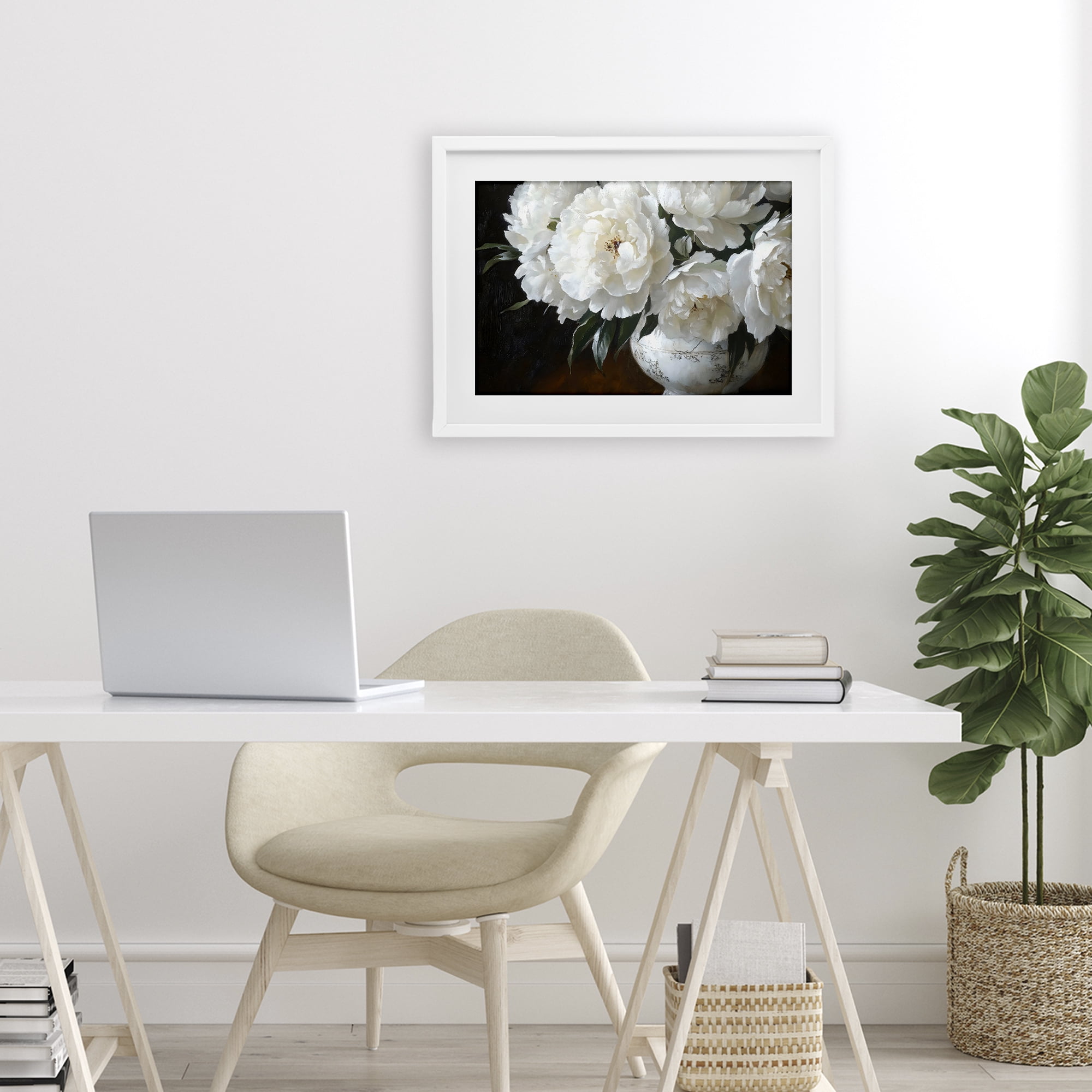 Stupell Industries White Flowers in Vintage Vase White Framed Print Under Glass, design by Petal Prints Design
