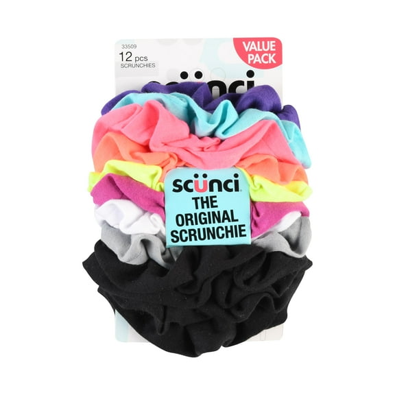 Scunci The Original Scrunchie Extra Large Hair Ties in Knit Fabric, Assorted Colors, 12ct