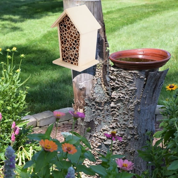 Kitchen Essentials Wooden Bee House Wood Shelter Nesting Box for Outdoor Garden Decoration