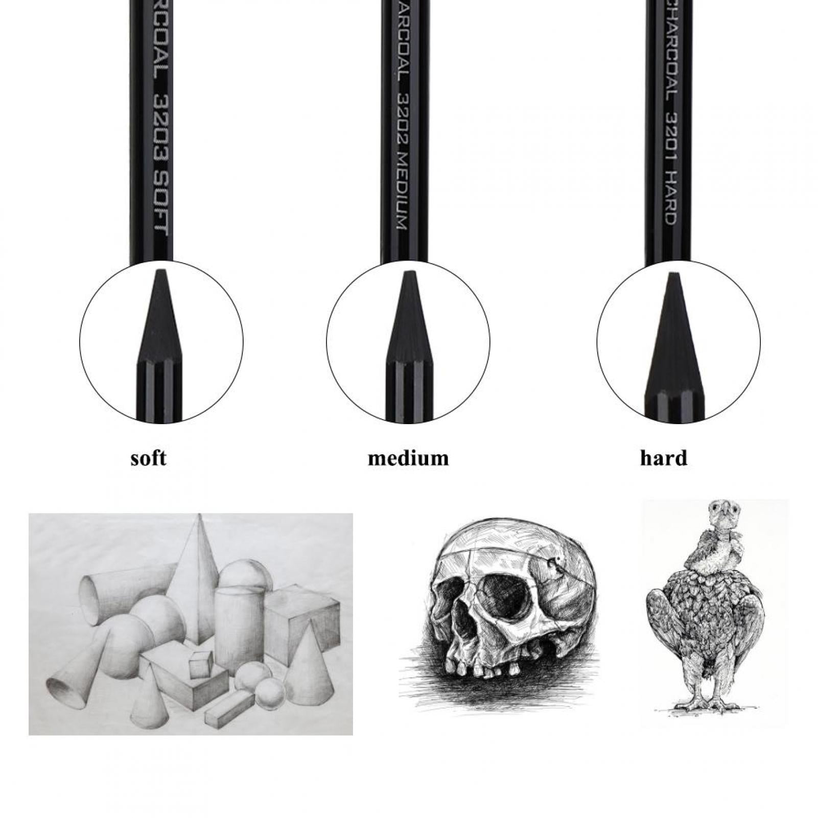 ACOUTO 3pcs Sketch Pens Pure Carbon Charcoal Pencils For Drawing Craft Professional