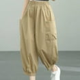 thumbnail image 2 of Sngxgn Women Casual Pants Straight Leg Drawstring Elastic Waist Loose Comfy Trousers with Pockets(Khaki,L), 2 of 5
