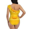 thumbnail image 5 of Uemuo Yellow Lemon Print Women's One Piece Swimsuit Asymmetrical Neck Bathing Suit One Shoulder Side Cutout Ruffle Swimwear-Medium, 5 of 6