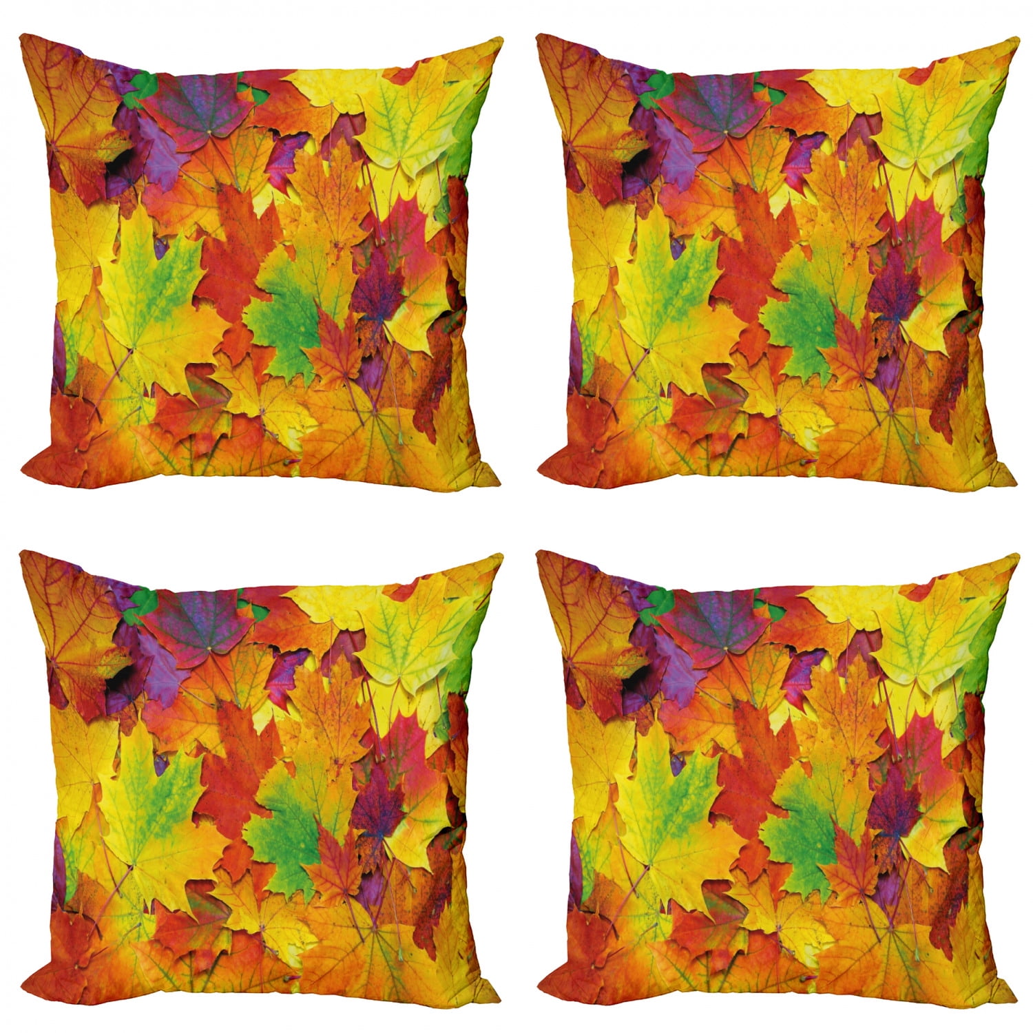 Fall Throw Pillow Cushion Case Pack of 4, Different Colored Vibrant