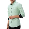 thumbnail image 4 of Aestivo Men's Collared Neck Solid Shirt, Casual Long Sleeve Top, Slim Fit Button-Up Blouse with Exterior Pocket for Casual Work, Green L, 4 of 6