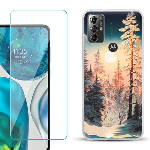 OneToughShield ® for Motorola Moto G Play 2023 Shockproof Fashion Phone Case, with Tempered Glass Screen Protector - Winter Pine