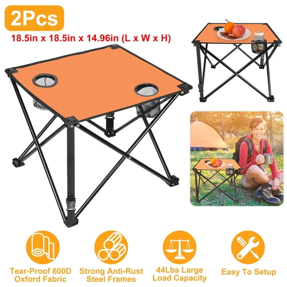 2Pc Portable Folding Table Foldable Camping Table Lightweight Travel Desk with 2 Cup Holders Carrying Bag for Outdoor Picnic BBQ Cooking Festival Beach Home Use (Orange)