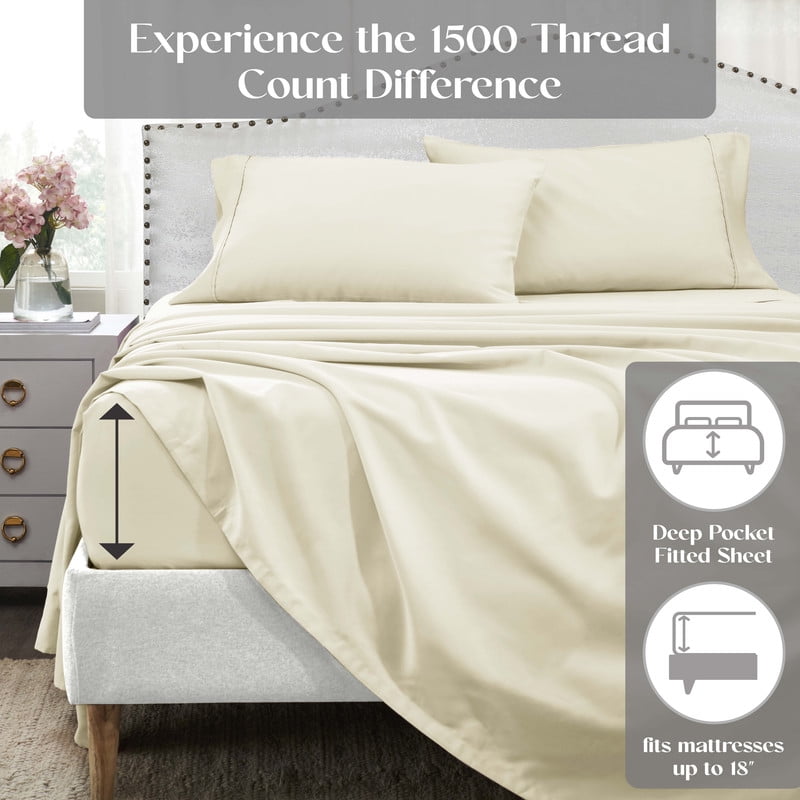 Superior 4-Piece 1400-1500 Thread Count Ivory Sheet Set, King