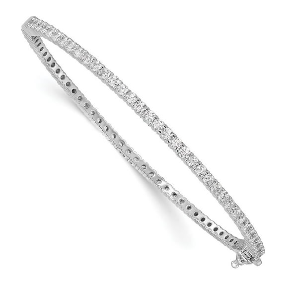 Sterling Silver Bracelet Bangle Cubic Zirconia Round 2.35 mm in Shi mmer 68 Stone CZ Hinged