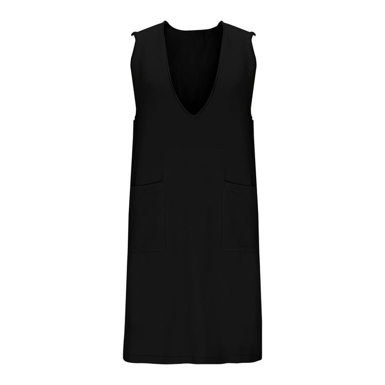 Busydd Dresses for Women Trendy Sleeveless Knit Cotton Sweater Dress Casual  Solid Color V Neck Fall Dresses with Pockets XL