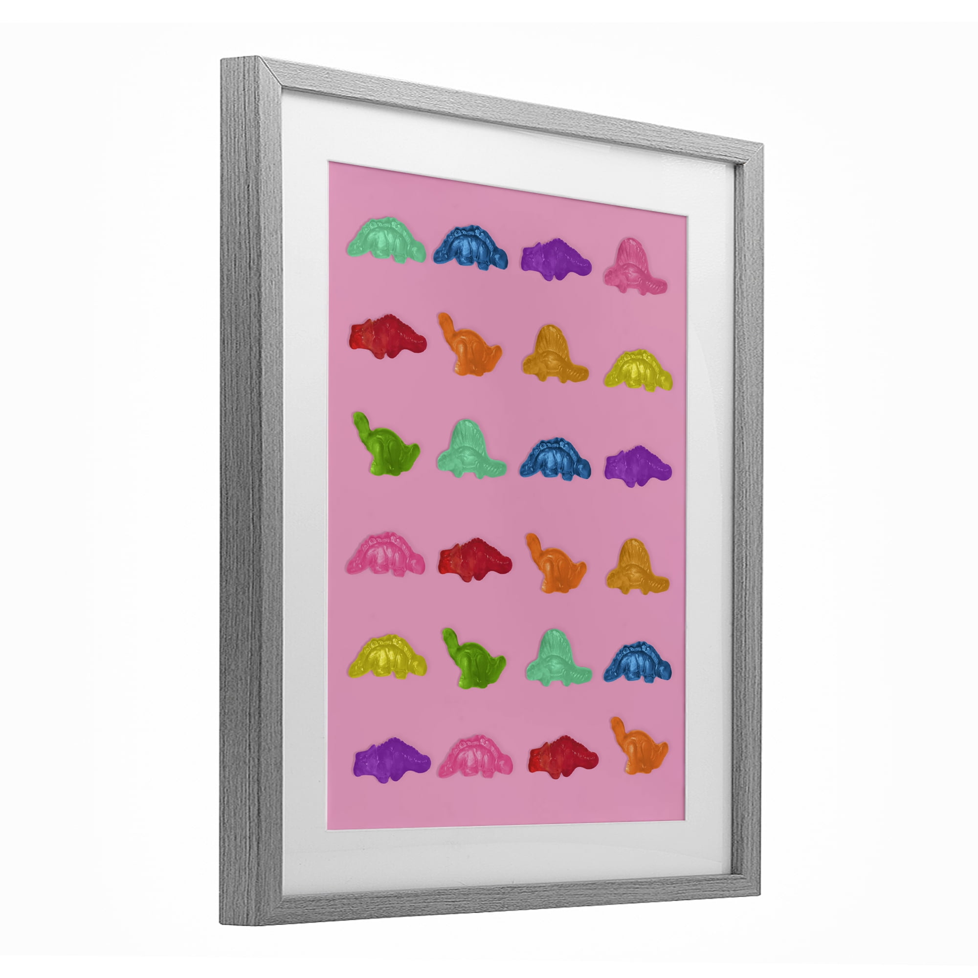 Stupell Industries Dinosaur Gummies on Pink Gray Framed Print Under Glass, design by LISH Creative