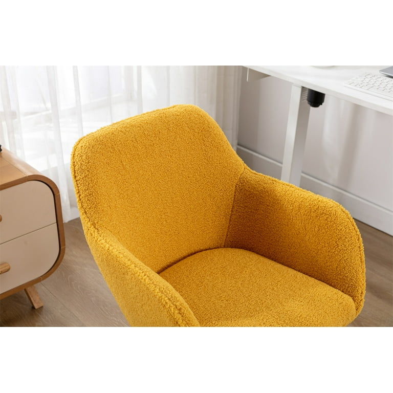 Teddy Fabric 360° Revolving Home Office Chair with Adjustable Height Modern Ergonomic Office Chair with Universal Wheel for - Yellow Teddy