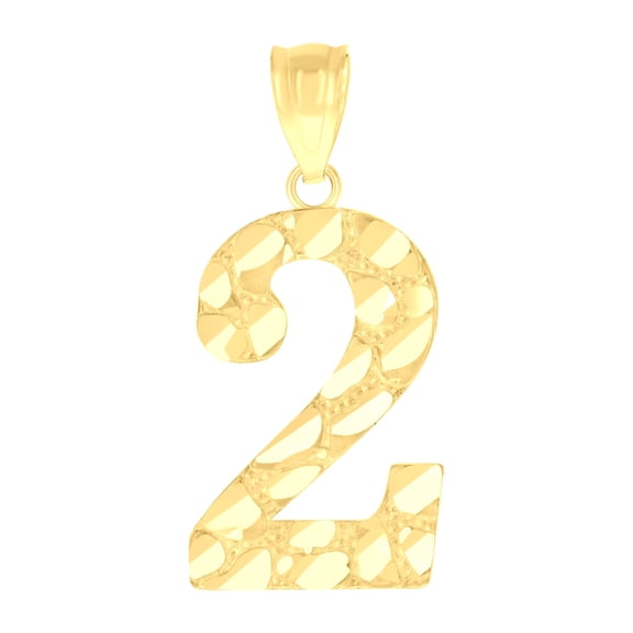 10kt Yellow Gold Unisex Number 2 Nugget Charm Pendant for Men Women