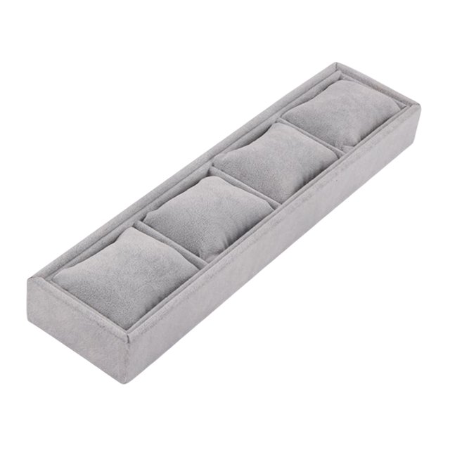 Jumpingount Bandeja de reloj de terciopelo relojes brazalete soporte 4 rejillas joyería almohada titular tocador organización caso Decoración Ropa, zapatos y accesorios Miscelánea Plata